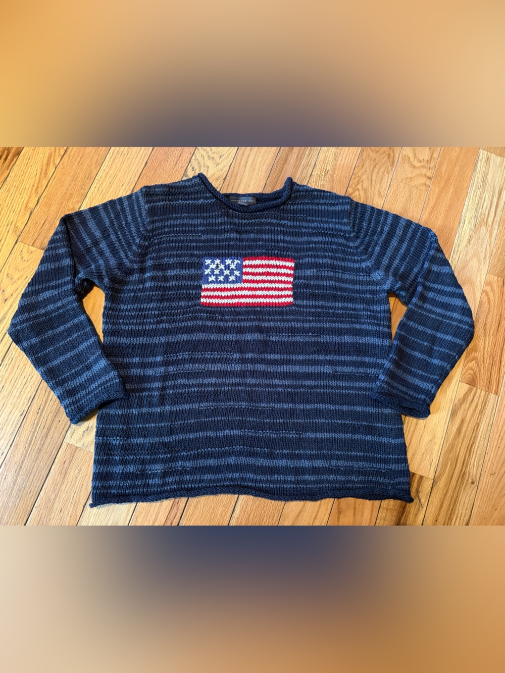 Northern Isles American Flag Crew Neck Sweater Navy Blue Striped Women’s Size XL